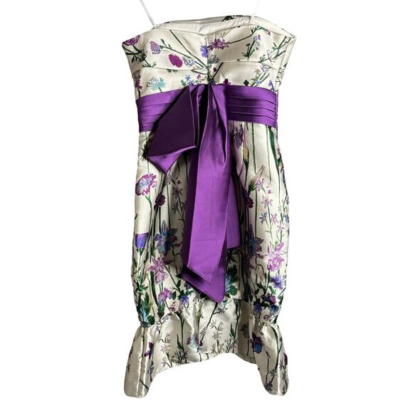 Marchesa Notte Floral Strapless Mikado Dress Cream Size 2 - Picture 8 of 11